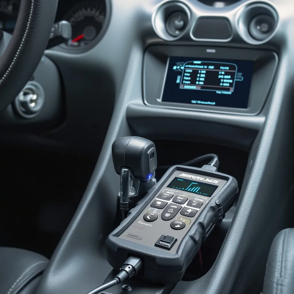 Equipo de diagnóstico conectado a un coche moderno