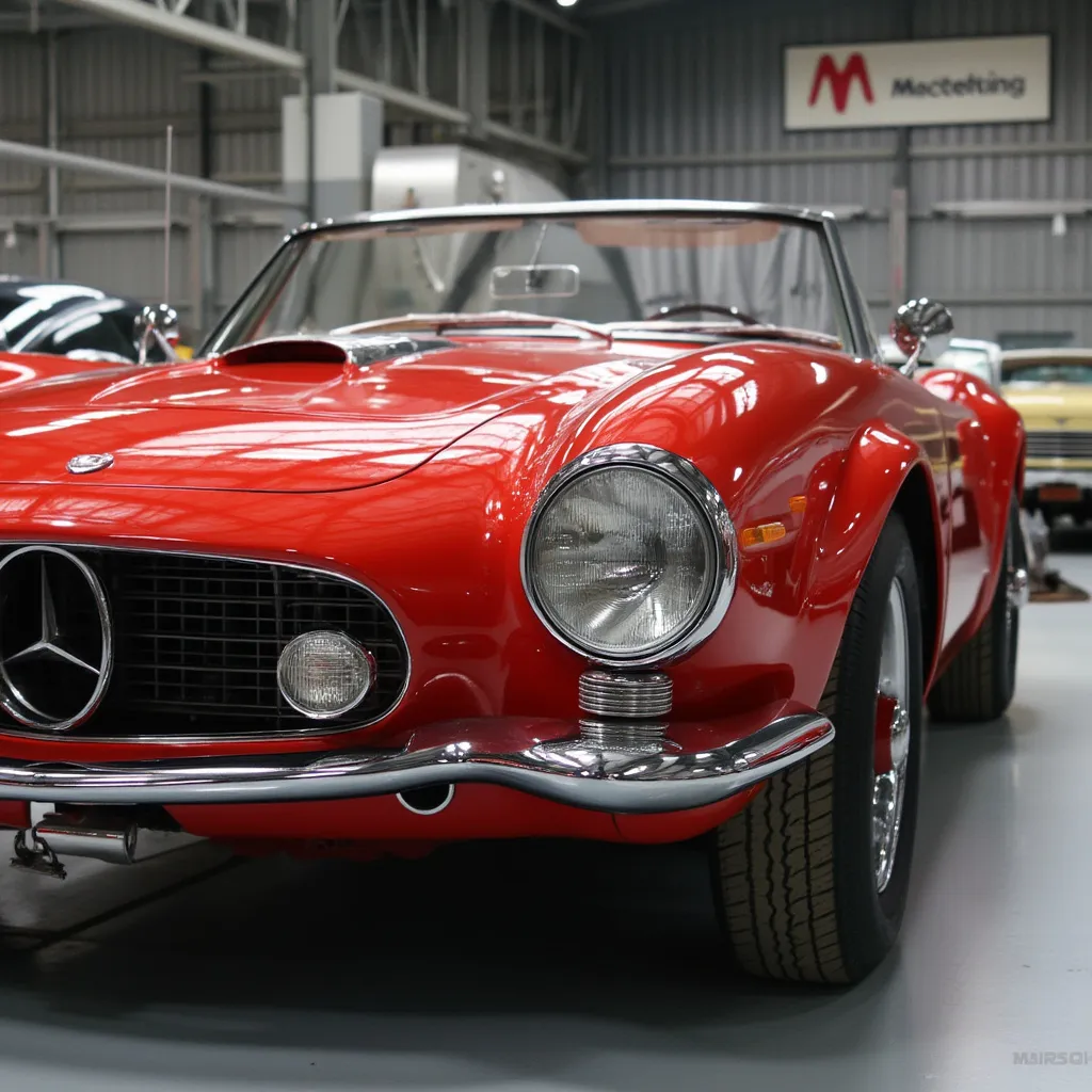 Restauración de coche clásico deportivo rojo